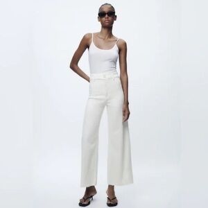ZARA Marine Straight White Wide-Leg High-Waist Pants